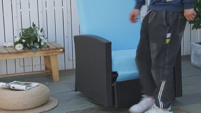 Khaki Wicker Outdoor Swivel Recliner with Cushions and Arms