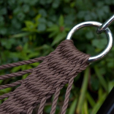 Golden Brown Polyester Rope Outdoor Hammock with Hardwood Spreader Bars