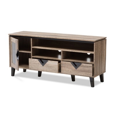 Cardiff Light Brown and Black Wood TV Stand with Cabinet