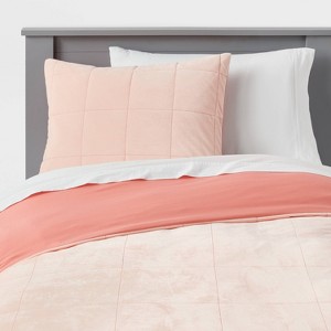 Kids' Duvet Windowpane Velvet Pink - Pillowfort™ - 1 of 4