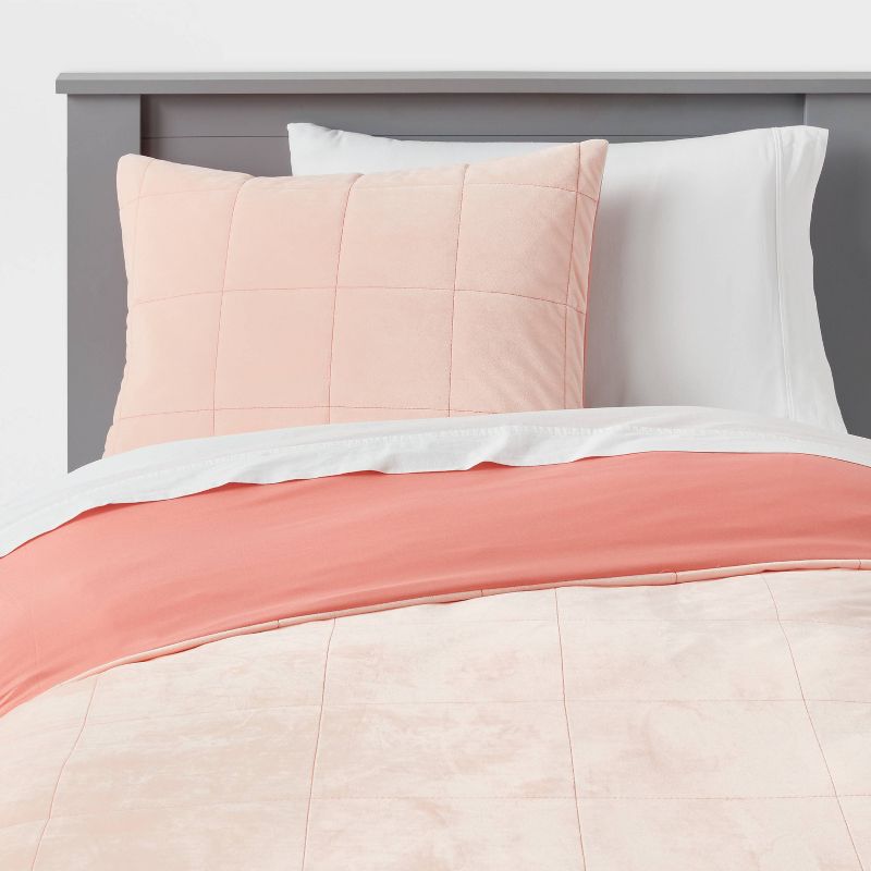 Kids' Duvet Windowpane Velvet Pink - Pillowfort™, 1 of 11