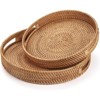 BRINJOY 16.9" Round Woven Tray with Handles - Natural Rattan Coffee Table Decor, Serving Tray for Home & Kitchen - 2 of 4