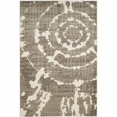Grey and Ivory Floral Synthetic Rectangular Area Rug