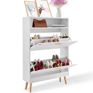 VEVOR Shoe Cabinet with 2 Flip Drawers, Shoe Storage Cabinet for Entryway, Free Standing Shoe Storage Organizer with Top Storage Cubby, White - 1 of 4