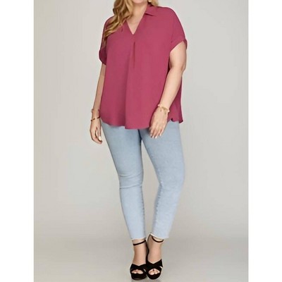 Women's Konnie Drop Shoulder Woven Top - Plus - SHE + SKY