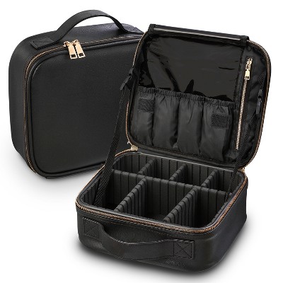 Fosmon Professional Makeup Organizer, Travel Makeup Bag with Compartments and Adjustable Dividers, Waterproof Makeup Train Case for Cosmetics - Black