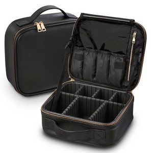 Fosmon Professional Makeup Organizer, Travel Makeup Bag with Compartments and Adjustable Dividers, Waterproof Makeup Train Case for Cosmetics - Black - 1 of 4