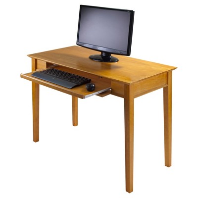 Honey Brown Wood Home Office Desk with Keyboard Tray