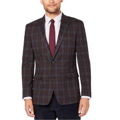 Tommy Hilfiger Mens Plaid Two Button Blazer Jacket