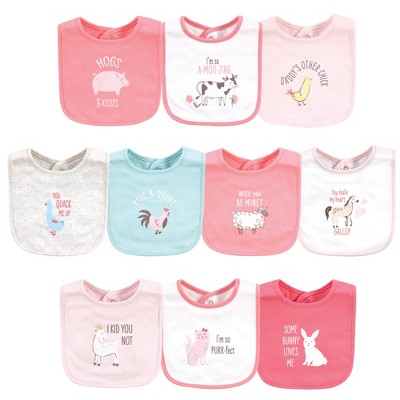 Hudson Baby Infant Girl Cotton Bibs, Hogs And Kisses, One Size