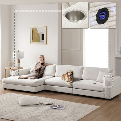 NicBex Couches for Living Room 134" Oversized L Shaped Couch Corduroy Sectional Sofa with USB Charging Port, Cup Holder, 50"Chais
