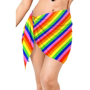 LA LEELA Women's Summer Beach Rainbow Flag Sarong Bikini Wrap Swimsuit Mini Coverups for Women One Size Cross Stripes Multi - 1 of 4