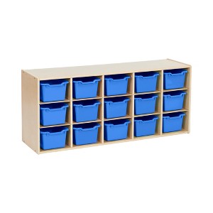 ECR4Kids Streamline 15 Cubby Tray Cabinet with 15 Scoop Front Storage Bins, 3x5, Natural - 1 of 4