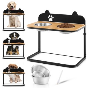Tangkula Elevated Dog Bowls 3 Adjustable Heights with 2 Stainless Steel Food Water Bowls - 1 of 4