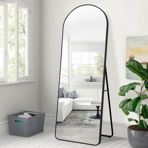 PexFix 64"x21" Aluminum Alloy Thin Frame Right Angle Arched Full Length HD Glass Floor Mirror Modern Decor for Bedroom Living Room Entryway Black - 1 of 4