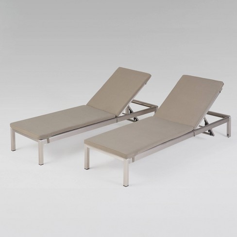 Cape Coral 2Pk Aluminum Chaise Lounge Gray/Khaki – Christopher Knight Home For Sale