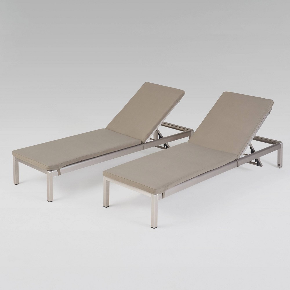 Cape Coral 2Pk Aluminum Chaise Lounge Gray Khaki Christopher Knight Home