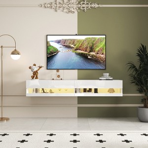 VYNXARIA 180 Wall Mounted Floating 80" TV Stand with 20 Color LEDs and Charging Station,white - 1 of 4
