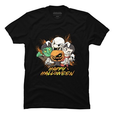 Men's Design By Humans Halloween Pumpkin Face Vampire Ghost Frankenstein By swiftyspade T-Shirt