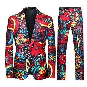 Cloudstyle Mens 2 Piece Print Suit Floral Party Dress Jacket Slim 2 Button Blazer Pants - 1 of 4