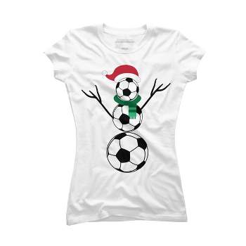 Junior's Design By Humans Funny Christmas Shirts Soccer Snowman T-Shirt By RaisedByBears T-Shirt