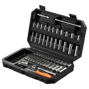 VEVOR Socket Set, 1/4 Inch Drive Socket and Ratchet Set, 6-Point Socket Opening, 54 Pieces Tool Set SAE and Metric, Deep and Standard Sockets Black - 1 of 4
