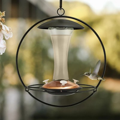 Modern Black Metal and Glass Hanging Hummingbird Feeder