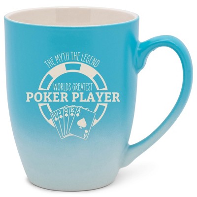 100 North Playing Card 10 Ounce Blue and White Two Toned Ombre, Comfortably Fits Your Hands, Ceramic Tea Coffee Cup Mug, The Myth The Legend World's