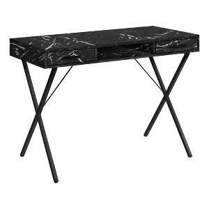 Monarch Specialties Computer Desk Home Office Laptop Left Right Set-Up Storage Drawers  Metal Laminate Black Marble Look Contemporary Modern - 1 of 4