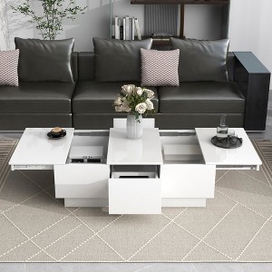 Mayeerty Coffee Table with Storage, 2 Drawers Extendable Center Table with Sliding Top for Living Room, 39.3"x21.6", White - 1 of 4
