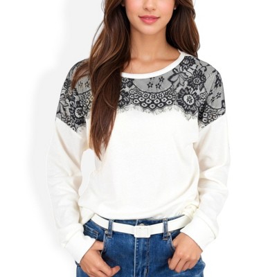 Anna-Kaci Women's Top with Lace Yoke Detail and Relaxed Fit