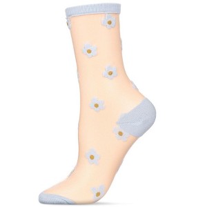 Memoi Women's Delightful Daisies Sheer Crew Socks - 1 of 3