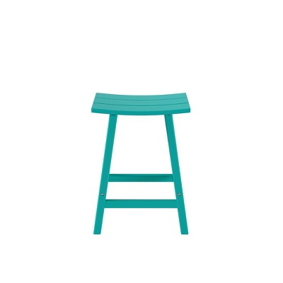 Turquoise HDPE Outdoor Counter Height Saddle Seat Stool Set