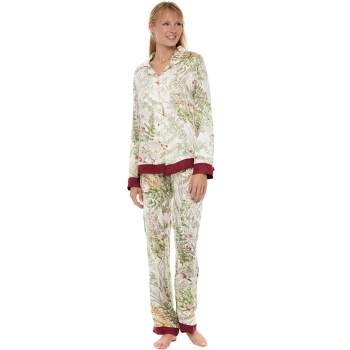 Women's Pajamas Lounge Set, Long Sleeve Top and Pants with Pockets, Viscose Pjs Floral Flowers
