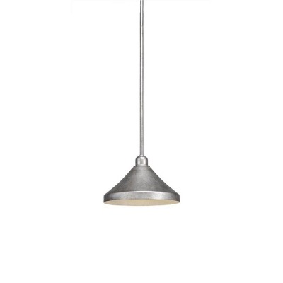 Toltec Lighting Vintage 1 - Light Pendant in  Aged Silver with 10” Aged Silver Cone Metal Shade Shade