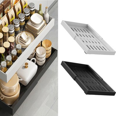 Expandable Pull Out Cabinet Organizer Heavy Duty Slide Out Drawers Fixed With Adhesive Expandable Cabinet Pull Out Shelves For Kitchen Pantry Bathroom
