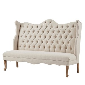 Highland Park Button Tufted Bench with Curved Back Oatmeal Brown - Inspire Q