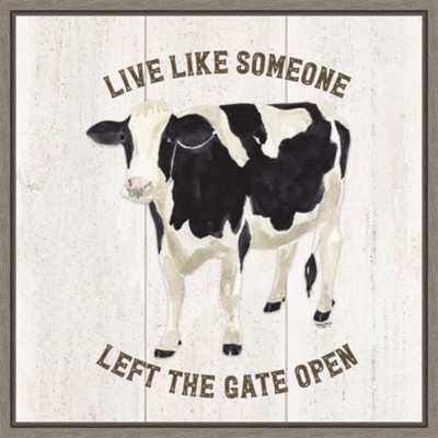 Amanti Art Farm Life Cow Live Like Gate by Tara Reed Canvas Wall Art Print Framed 22 x 22-in.