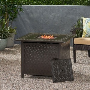 KWPZQEB 32" Propane Fire Pit, Outdoor Square Aluminum Fire Pit Table with Removable Burner Cover for Outside, Patio Deck, Garden, Bronze - 1 of 4
