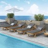 Caily 4pk Outdoor Acacia Wood Chaise Lounges with Cushions - Teak/Dark Gray - Christopher Knight Home: Adjustable, UV & Water-Resistant - 2 of 4