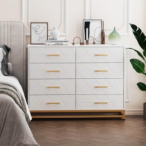 Dresser for Bedroom with 8 Drawers, Large Wood Chest,  Modern Storage Organizer, White Tall Dresser for Living Room - 1 of 4