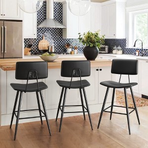 Arceso 24.5" Counter Height Bar Stools Set of 2, Black Faux Leather Upholstered Barstools with Back Footrest and Metal Legs, Armless Bar Chairs - 1 of 4