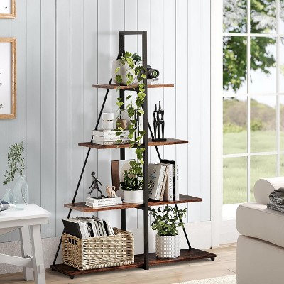Sailboat Shaped Bookshelf, 4-Tier Ladder Book Shelf, Nautical Storage Shelves, Space-Saving Freestanding Organizer for Living Room, Office