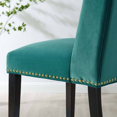Elegant Teal Velvet Upholstered Side Chair with Nailhead Trim