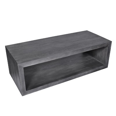 Vynxaria Retro-Style Cube Wooden Coffee Table - 58" Charcoal Gray, Mango Wood Frame, Open Bottom Shelf, Stable Sled Base, Wide Rectangular Top