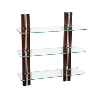 3-Tier Adjustable Shelves with Clear Glass on Wood Bars Brown - Danya B.