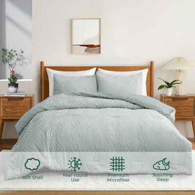Peace Nest 3 Piece Tufted Embroidery Comforter Set Soft Clipped Microfiber Year-Round Warmth Geometric Design