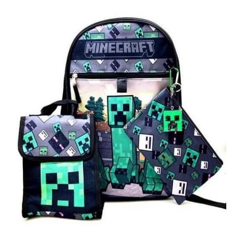 Minecraft Creeper 17 inch Kids Backpack with Lunch Bag - Green