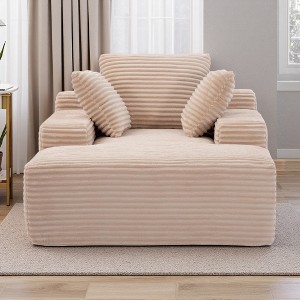 Oversized Corduroy Chaise Lounge Sofa with Pillows & Armrest - 1 of 4