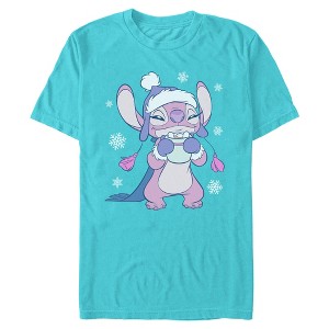 Mens Lilo & Stitch Hot Cocoa and Snowflakes T Shirt - 1 of 3